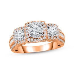 Memories, Moments, Magic Round-Cut Diamond Three-Stone Engagement Ring 1 ct tw 14K Rose Gold