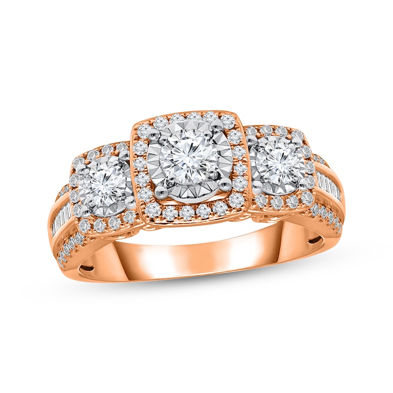 Main Image 1 of Memories, Moments, Magic Round-Cut Diamond Three-Stone Engagement Ring 1 ct tw 14K Rose Gold