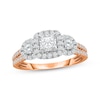 Thumbnail Image 1 of Memories Moments Magic Princess-Cut Diamond Three-Stone Halo Engagement Ring 1 ct tw 14K Rose Gold