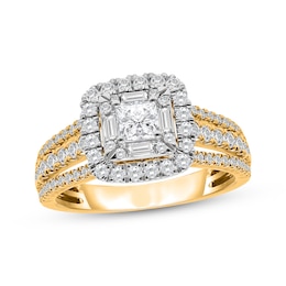 Princess-Cut Diamond Cushion Halo Engagement Ring 1-1/4 ct tw 14K Yellow Gold