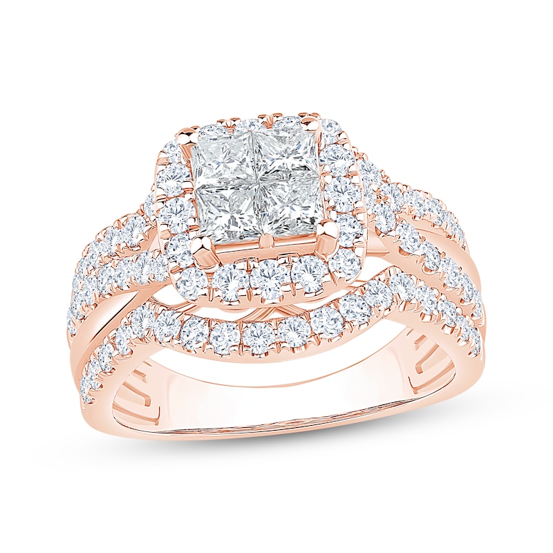 Main Image 1 of Princess-Cut Diamond Quad Halo Engagement Ring 2 ct tw 14K Rose Gold