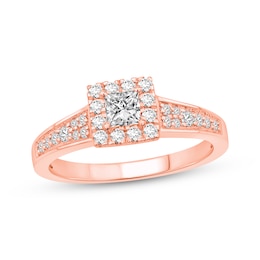 Princess-Cut Diamond Halo Engagement Ring 5/8 ct tw 10K Rose Gold