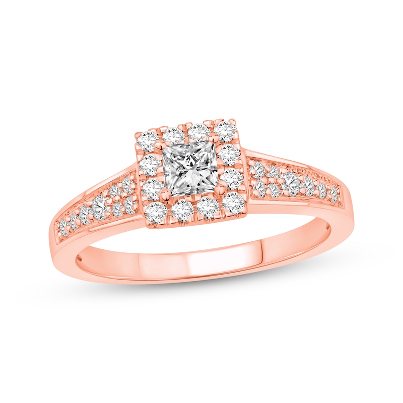 Princess-Cut Diamond Halo Engagement Ring 5/8 ct tw 10K Rose Gold