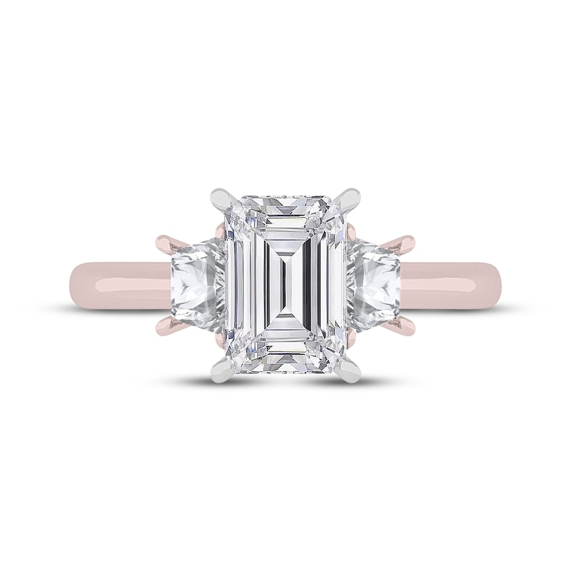 Main Image 3 of Lab-Grown Diamonds by KAY Emerald & Trapezoid-Cut Three-Stone Engagement Ring 4-1/6 ct tw 14K Rose Gold