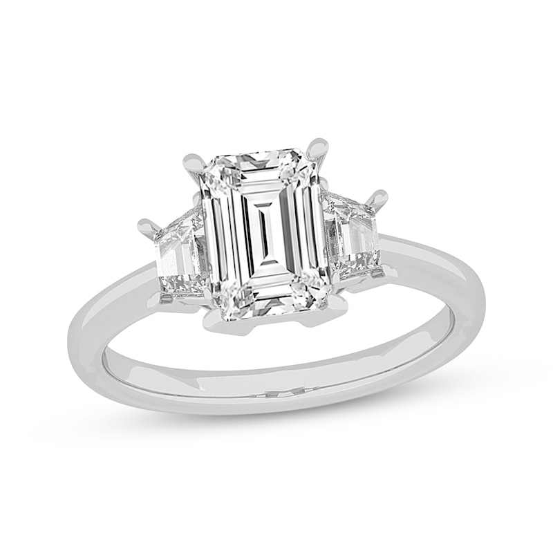 Lab-Created Diamonds by KAY Emerald & Trapezoid-Cut Three-Stone Engagement Ring 4-1/6 ct tw 14K White Gold