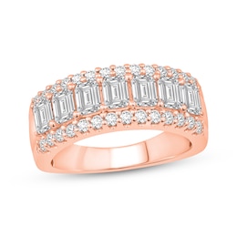 Lab-Grown Diamonds by KAY Emerald-Cut & Round-Cut Anniversary Ring 2-1/2 ct tw 14K Rose Gold