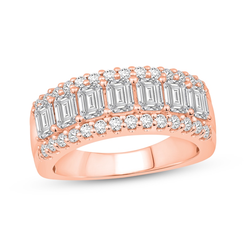 Main Image 1 of Lab-Grown Diamonds by KAY Emerald-Cut & Round-Cut Anniversary Ring 2-1/2 ct tw 14K Rose Gold