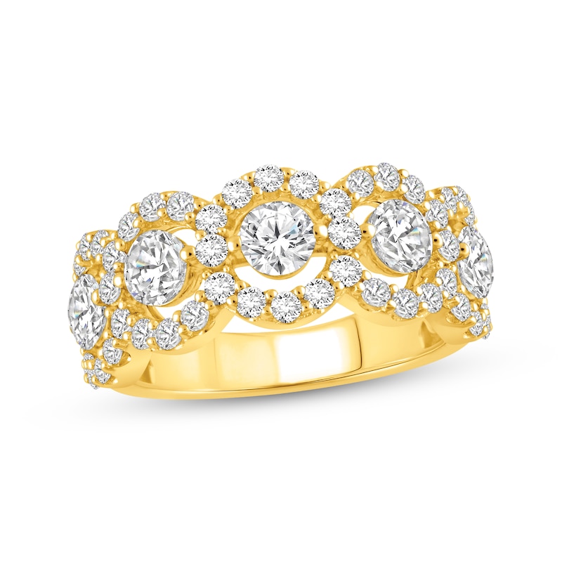 Main Image 1 of Lab-Grown Diamonds by KAY Five-Stone Halo Anniversary Ring 2 ct tw 14K Yellow Gold