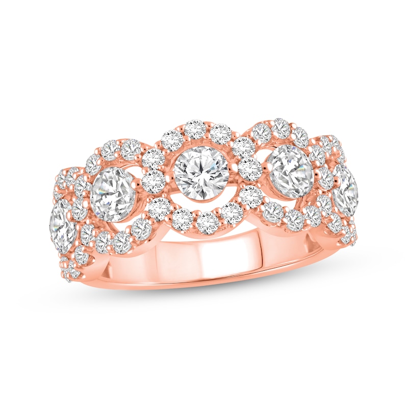 Main Image 1 of Lab-Grown Diamonds by KAY Five-Stone Halo Anniversary Ring 2 ct tw 14K Rose Gold