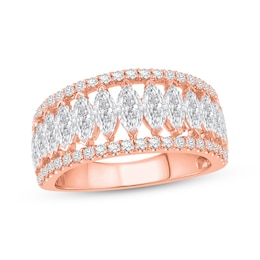 Now + Forever Lab-Grown Diamonds Marquise & Round-Cut Anniversary Ring 2 ct tw 14K Rose Gold