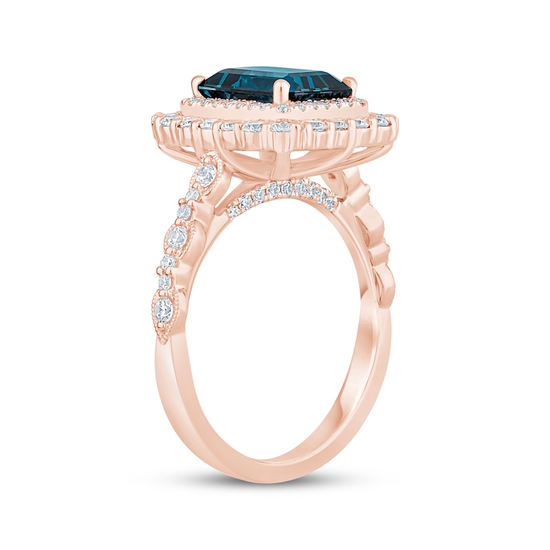 Octagon-Cut London Blue Topaz & Diamond Double Halo Engagement Ring 7/8 ct tw 14K Rose Gold