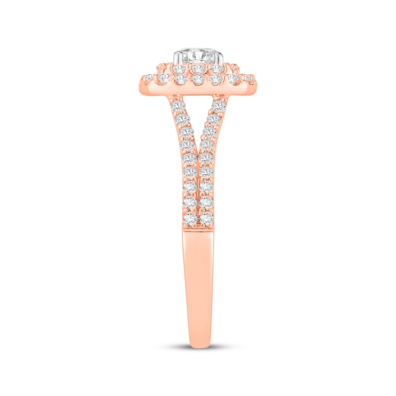 Main Image 2 of Now + Forever Lab-Grown Diamonds Round-Cut Double Cushion Halo Engagement Ring 1 ct tw 14K Rose Gold