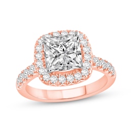 Lab-Grown Diamonds by KAY Princess-Cut Cushion Halo Engagement Ring 2-3/4 ct tw 14K Rose Gold