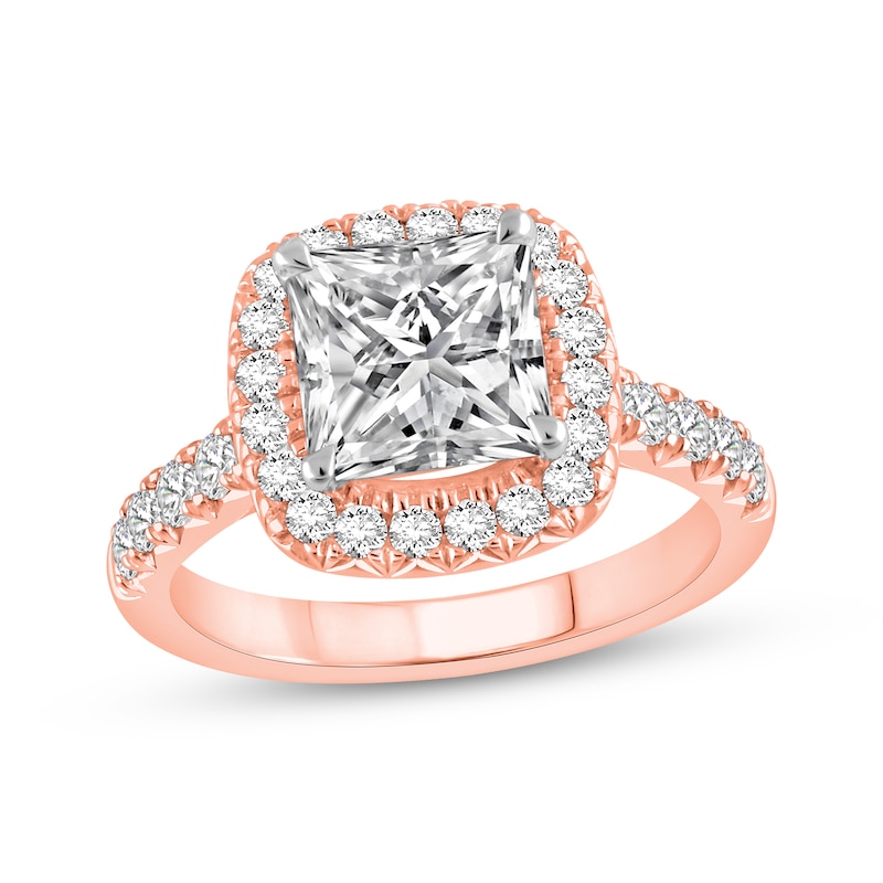 Main Image 1 of Lab-Grown Diamonds by KAY Princess-Cut Cushion Halo Engagement Ring 2-3/4 ct tw 14K Rose Gold