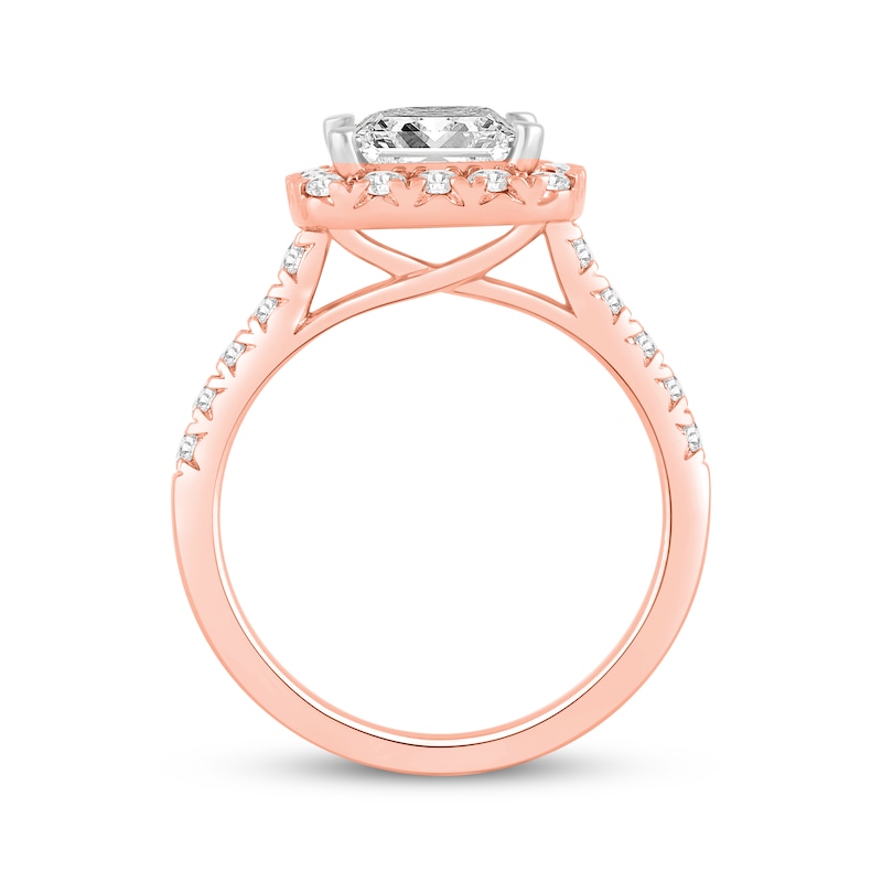 Main Image 3 of Lab-Grown Diamonds by KAY Princess-Cut Cushion Halo Engagement Ring 2-3/4 ct tw 14K Rose Gold