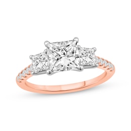 Lab-Grown Diamonds by KAY Princess-Cut Three-Stone Engagement Ring 2-1/5 ct tw 14K Rose Gold