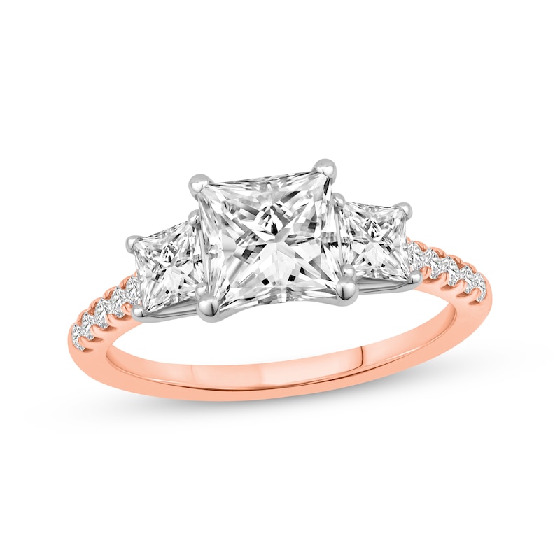 Lab-Grown Diamonds by KAY Princess-Cut Three-Stone Engagement Ring 2-1/5 ct tw 14K Rose Gold