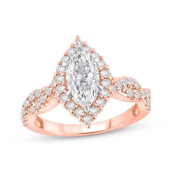 Lab-Created Diamonds by KAY Marquise-Cut Halo Engagement Ring 1-1/2 ct tw 14K Rose Gold