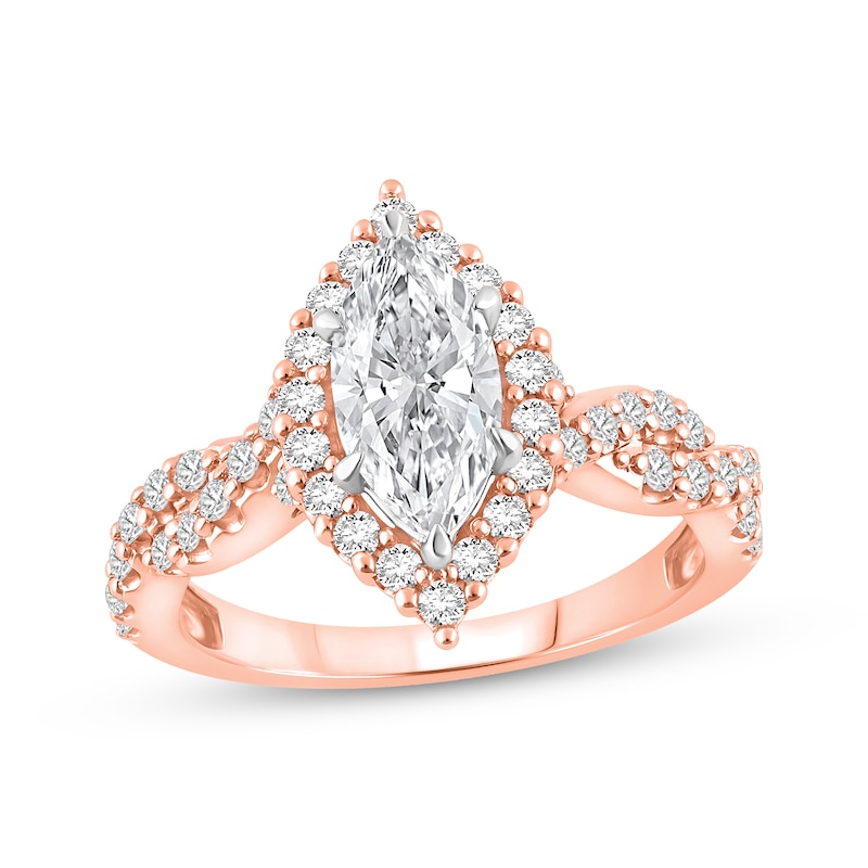 Main Image 1 of Lab-Grown Diamonds by KAY Marquise-Cut Halo Engagement Ring 1-1/2 ct tw 14K Rose Gold