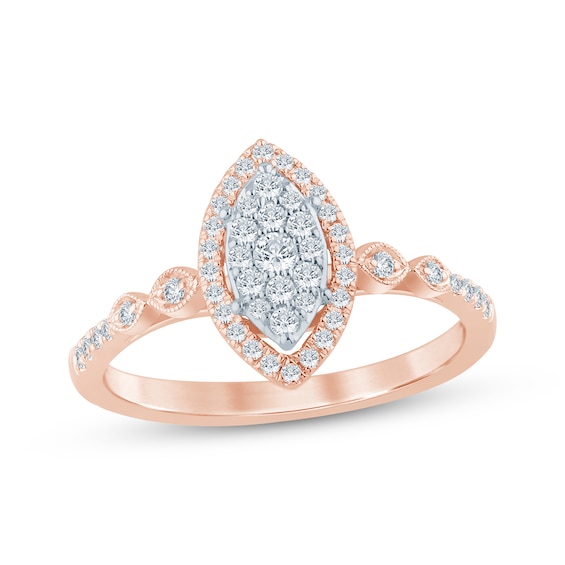 Multi-Diamond Center Marquise Halo Engagement Ring 1/4 ct tw 10K Rose Gold