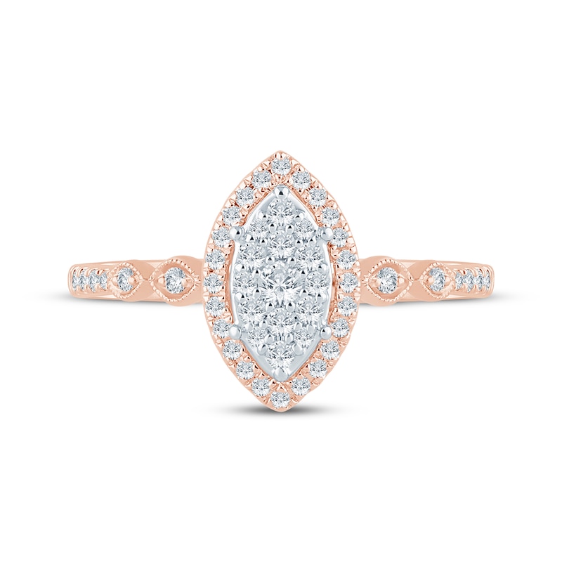 Multi-Diamond Center Marquise Halo Engagement Ring 1/4 ct tw 10K Rose Gold