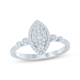 Now + Forever Multi-Diamond Center Marquise Halo Engagement Ring 1/4 ct tw 10K White Gold