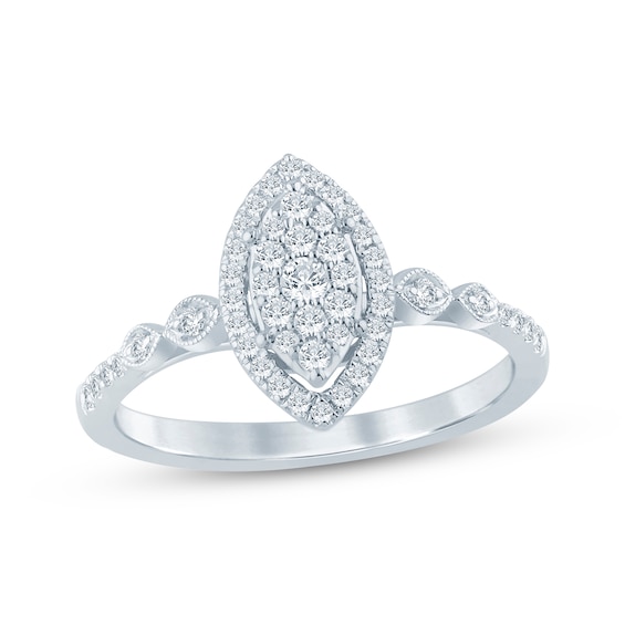 Multi-Diamond Center Marquise Halo Engagement Ring 1/4 ct tw 10K White Gold
