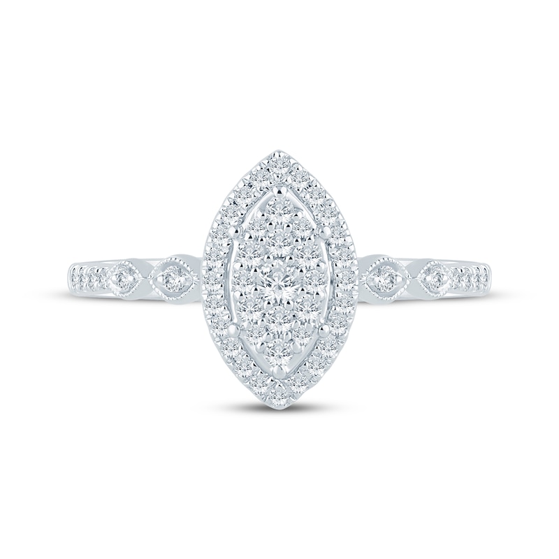 Main Image 3 of Multi-Diamond Center Marquise Halo Engagement Ring 1/4 ct tw 10K White Gold