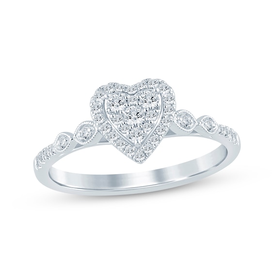 Multi-Diamond Center Heart Engagement Ring 1/4 ct tw 10K White Gold