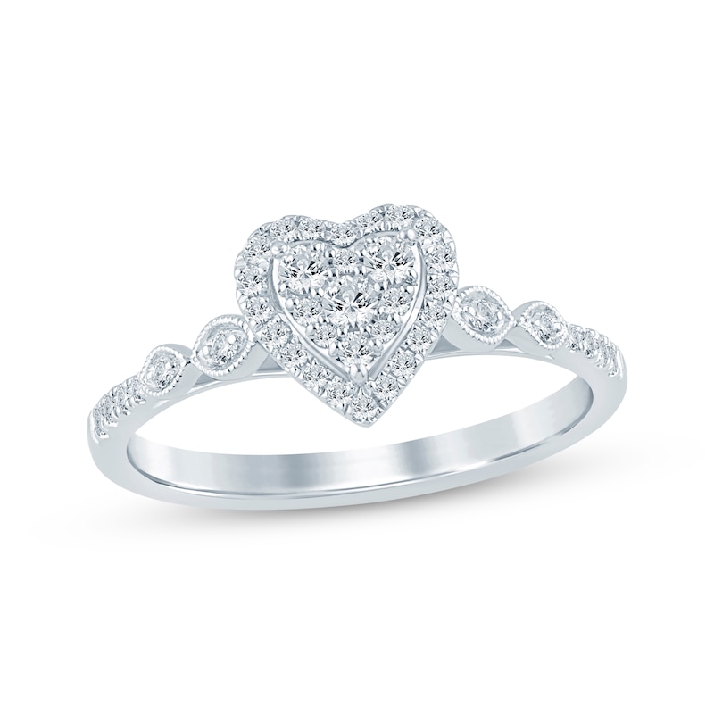 Main Image 1 of Now + Forever Multi-Diamond Center Heart Engagement Ring 1/4 ct tw 10K White Gold