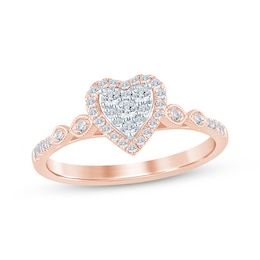 Now + Forever Multi-Diamond Center Heart Engagement Ring 1/4 ct tw 10K Rose Gold