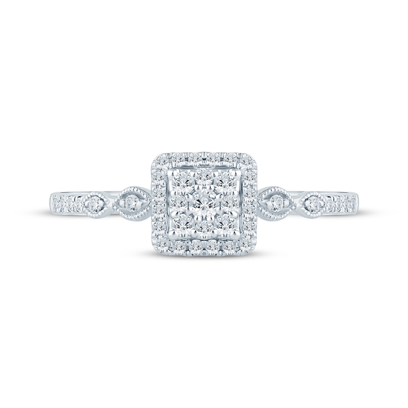 Multi-Diamond Center Square Halo Engagement Ring 1/4 ct tw 10K White Gold