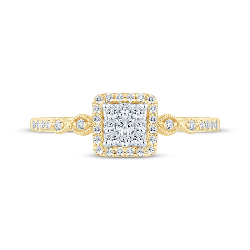 Multi-Diamond Center Square Halo Engagement Ring 1/4 ct tw 10K Yellow Gold