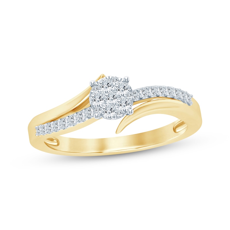 Main Image 1 of Multi-Diamond Center Bypass Engagement Ring 1/4 ct tw 10K Yellow Gold