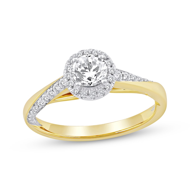 Round-Cut Diamond Halo Engagement Ring 3/4 ct tw 14K Yellow Gold