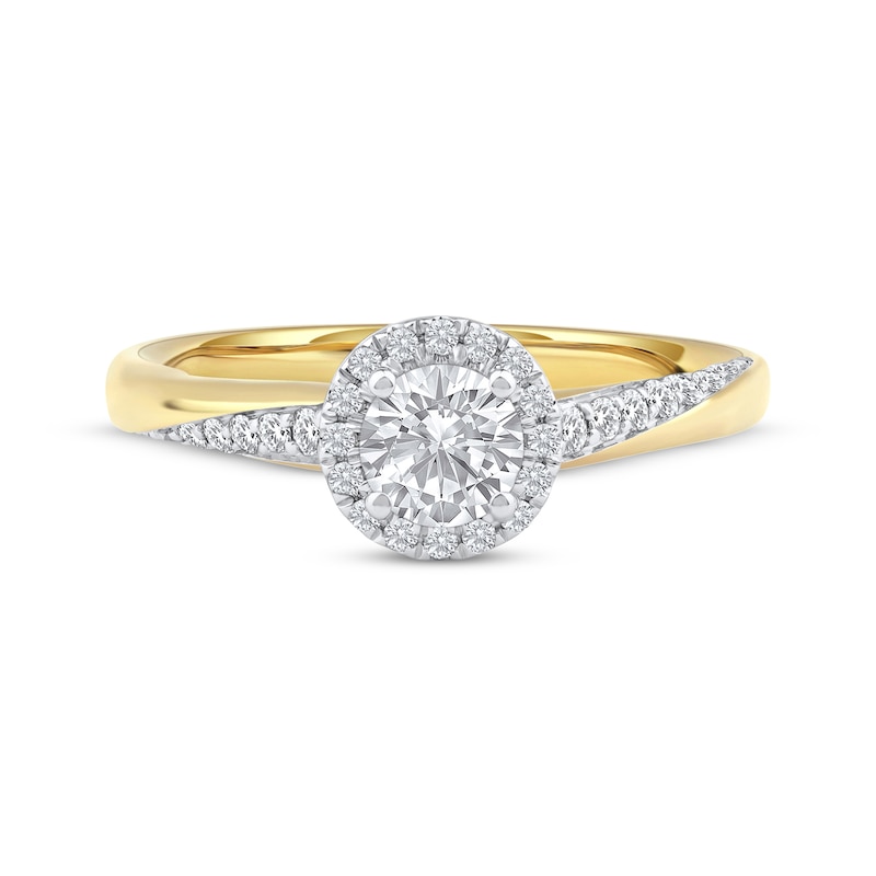 Round-Cut Diamond Halo Engagement Ring 3/4 ct tw 14K Yellow Gold