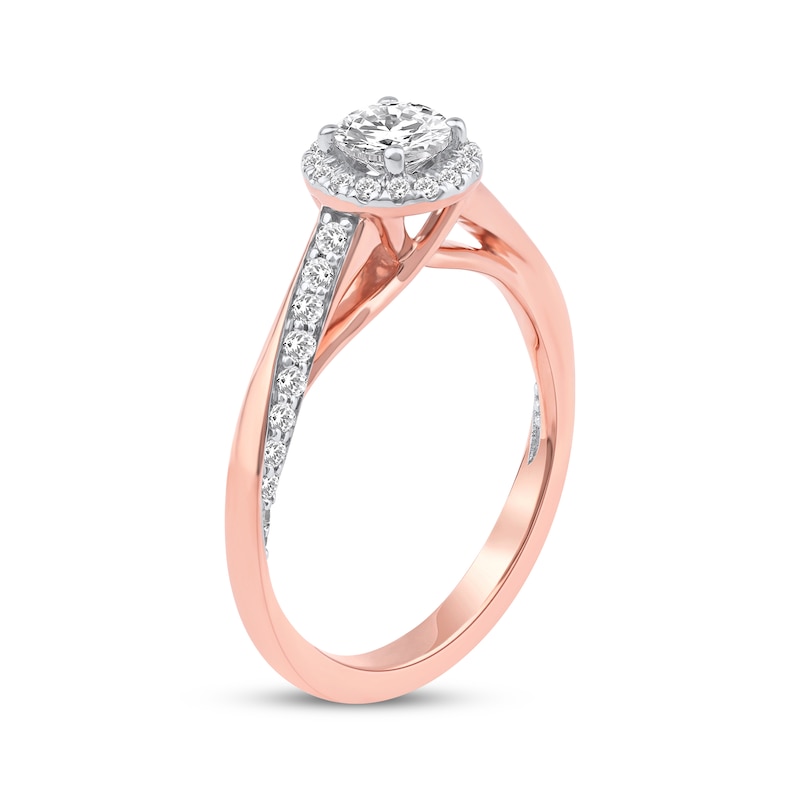 Main Image 2 of Round-Cut Diamond Halo Engagement Ring 3/4 ct tw 14K Rose Gold