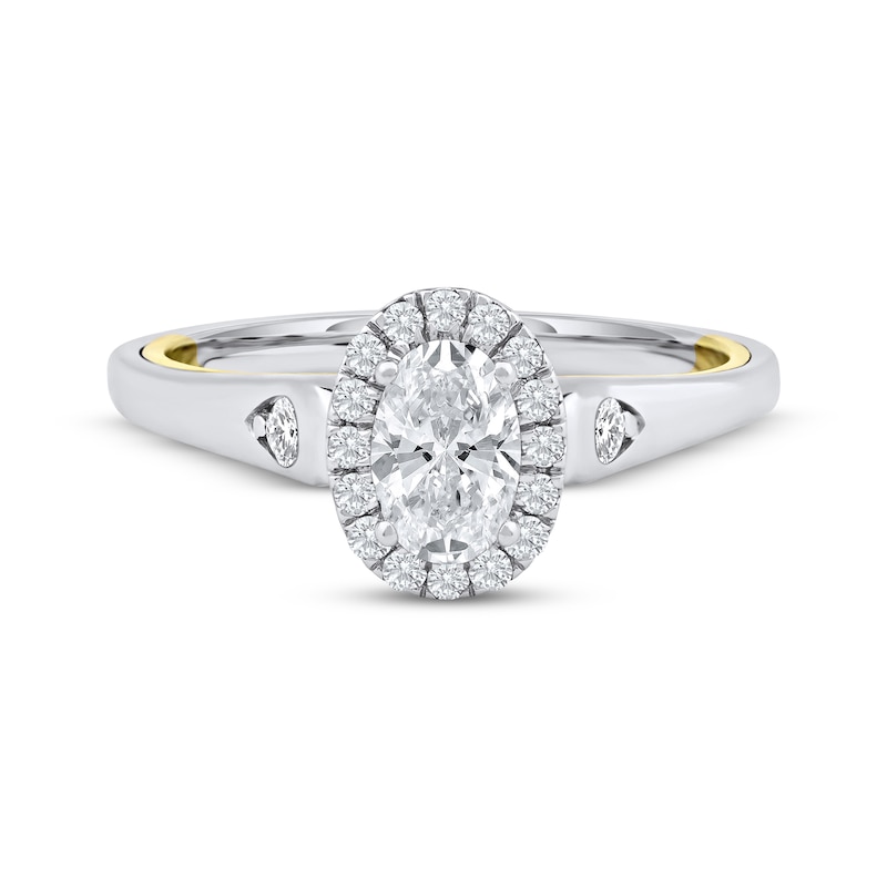 Main Image 3 of Oval-Cut Diamond Halo Engagement Ring 3/4 ct tw 14K Two-Tone Gold