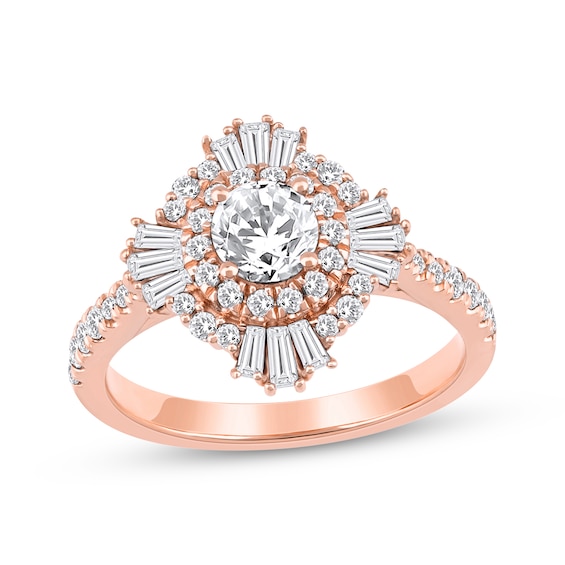 Round-Cut Diamond Starburst Halo Engagement Ring 1-1/4 ct tw 14K Rose Gold