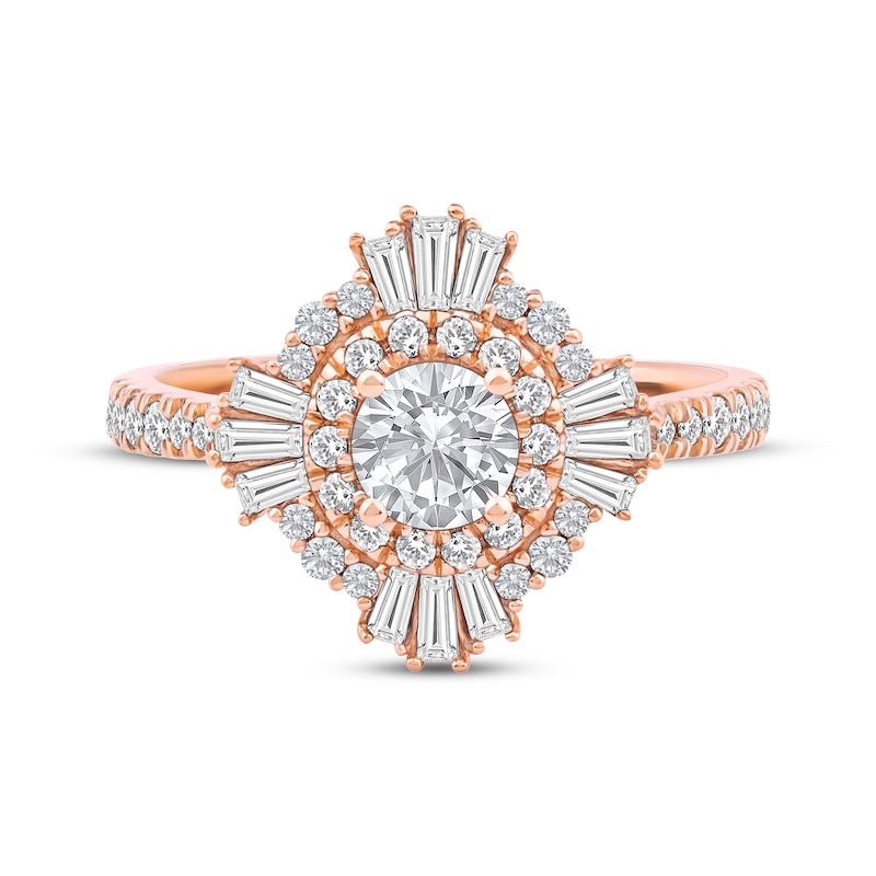 Main Image 3 of Round-Cut Diamond Starburst Halo Engagement Ring 1-1/4 ct tw 14K Rose Gold