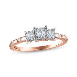 Memories, Moments, Magic Princess-Cut Diamond Three-Stone Engagement Ring 1/4 ct tw 14K Rose Gold