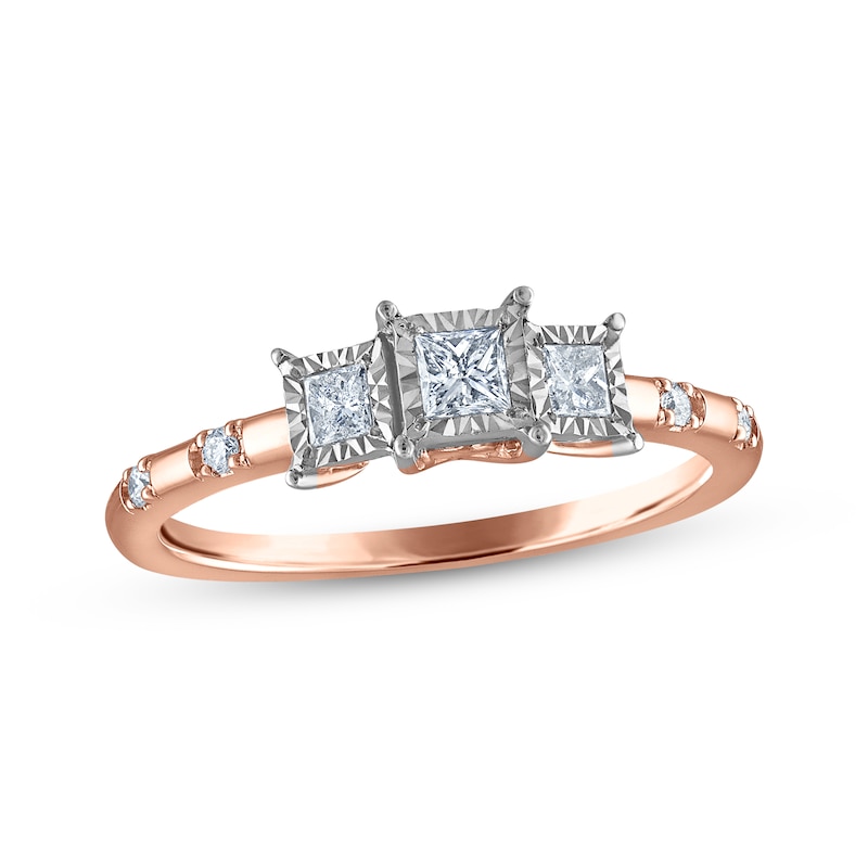 Memories, Moments, Magic Princess-Cut Diamond Three-Stone Engagement Ring 1/4 ct tw 14K Rose Gold