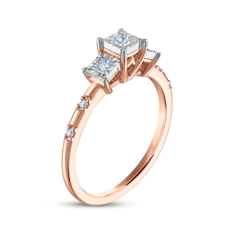 Memories, Moments, Magic Princess-Cut Diamond Three-Stone Engagement Ring 1/4 ct tw 14K Rose Gold