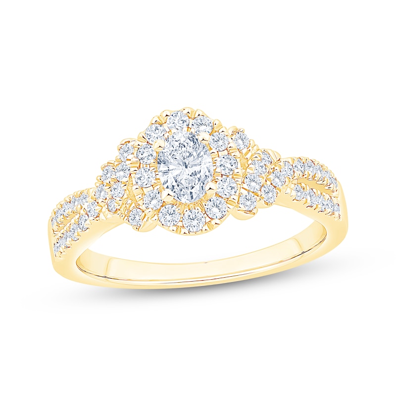 Main Image 1 of Oval-Cut Diamond Halo Engagement Ring 3/4 ct tw 14K Yellow Gold