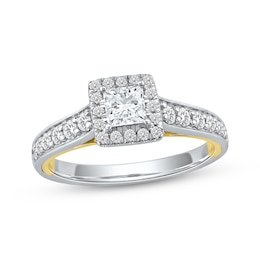 Now + Forever Princess-Cut Diamond Halo Engagement Ring 1 ct tw 14K Two-Tone Gold