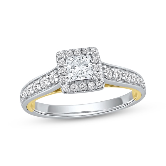Princess-Cut Diamond Halo Engagement Ring 1 ct tw 14K Two-Tone Gold