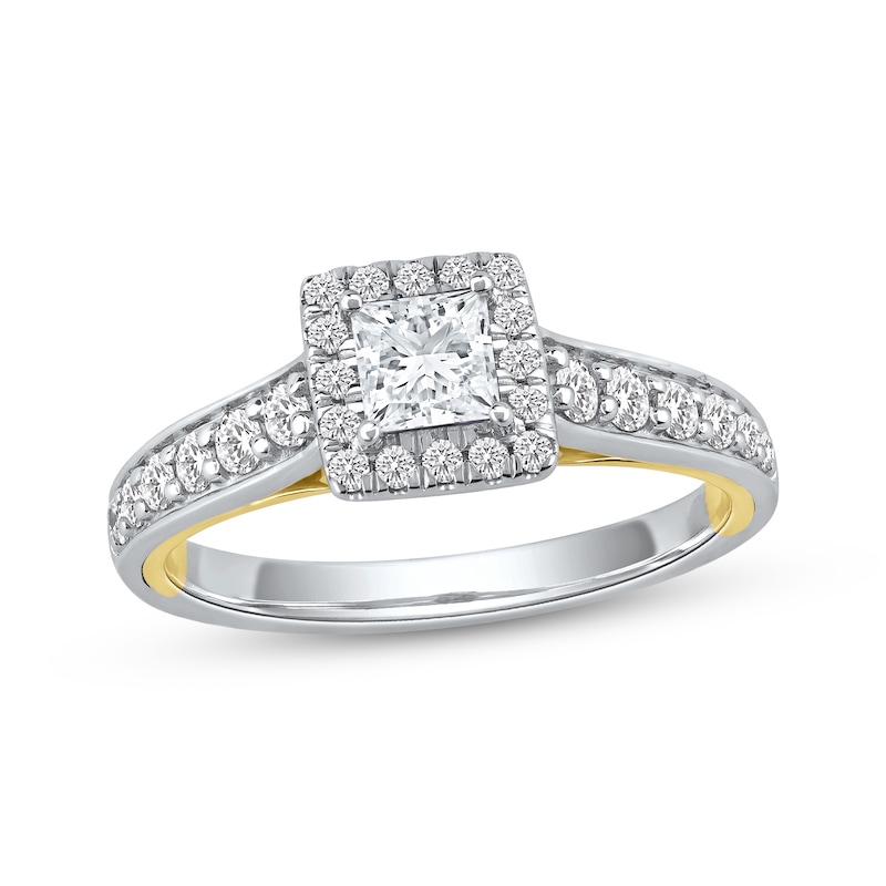 Main Image 1 of Princess-Cut Diamond Halo Engagement Ring 1 ct tw 14K Two-Tone Gold