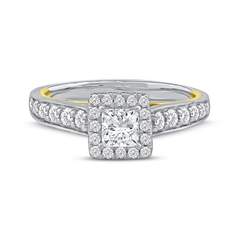 Main Image 3 of Now + Forever Princess-Cut Diamond Halo Engagement Ring 1 ct tw 14K Two-Tone Gold