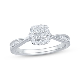 Princess-Cut Diamond Quad Halo Engagement Ring 1/3 ct tw 10K White Gold