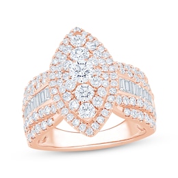 Multi-Diamond Center Marquise Double Halo Engagement Ring 2-1/4 ct tw 14K Rose Gold